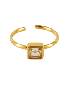 Wholesale Stainless Steel Ring Square Love Shaped Flower Zircon Inlaid Ring-01-White