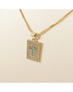 Square Pad With Inlaid Stone Cross And Box Titanium Steel Chain CA7810165