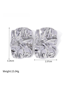 Wholesale High Quality Earrings Personality Temperament 18K Gold Stainless Steel Square Texture Earrings-Steel Color-04