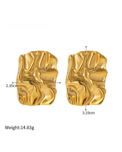 Wholesale High Quality Earrings Personality Temperament 18K Gold Stainless Steel Square Texture Earrings-Gold Color-04