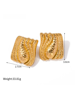 Wholesale High Quality Earrings Personality Temperament 18K Gold Stainless Steel Square Texture Earrings-Gold Color-08