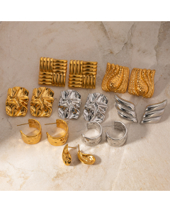 Wholesale High Quality Earrings Personality Temperament 18K Gold Stainless Steel Square Texture Earrings