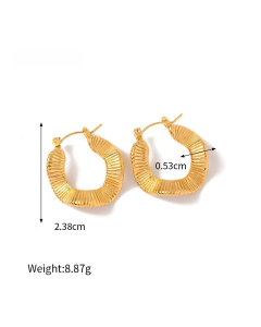 Wholesale High Quality Earrings Personality Temperament 18K Gold Stainless Steel Square Texture Earrings-Gold Color-06