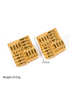 Wholesale High Quality Earrings Personality Temperament 18K Gold Stainless Steel Square Texture Earrings-Gold Color-05