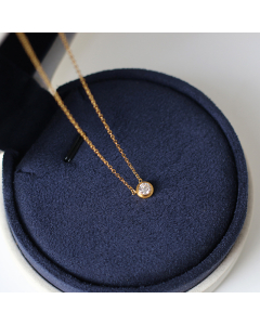 Classic Simple Plated 18K Gold Single Diamond Stainless Steel Clavicle Chain Necklace