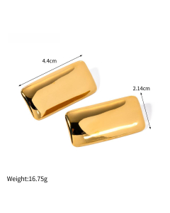 Niche Simple Retro New 18K Gold Rectangular Smooth Stainless Steel Earrings 