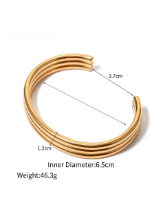 Gold Color 18K Gold Three Layers Opening Stainless Steel Bracelet 