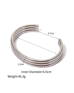 Steel Color 18K Gold Three Layers Opening Stainless Steel Bracelet 