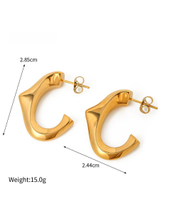 Fashion Temperament Non-fading 18K Gold Triangle C-shaped Stainless Steel Earrings 