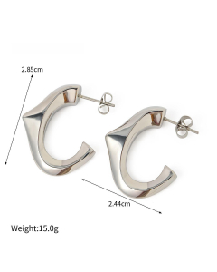 Temperament Non-fading 18K Gold Triangle C-shaped Stainless Steel Earrings 