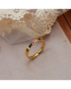 Wholesale Stainless Steel 7 CZ Inlay Band Ring Fashion Minimalism Micro-Inset Colored Zircon Ring
