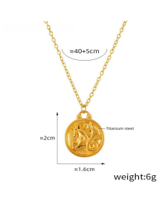 Wholesale Stainless Steel Necklace Twelve Constellation Circle Brand Pendant Necklace-Gold Color-Capricornus
