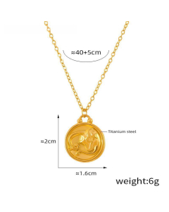 Wholesale Stainless Steel Necklace Twelve Constellation Circle Brand Pendant Necklace-Gold Color-Virgo