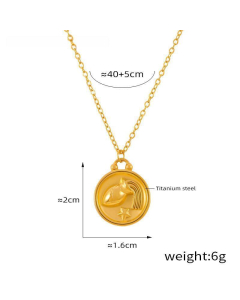 Wholesale Stainless Steel Necklace Twelve Constellation Circle Brand Pendant Necklace-Gold Color-Aquarius