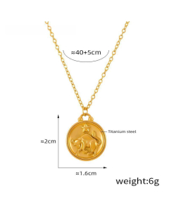 Wholesale Stainless Steel Necklace Twelve Constellation Circle Brand Pendant Necklace-Gold Color-Taurus