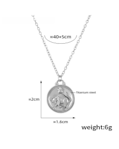 Wholesale Stainless Steel Necklace Twelve Constellation Circle Brand Pendant Necklace-Steel Color-Taurus