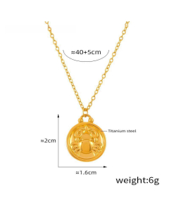 Wholesale Stainless Steel Necklace Twelve Constellation Circle Brand Pendant Necklace-Gold Color-Cancer