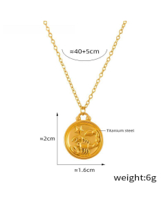 Wholesale Stainless Steel Necklace Twelve Constellation Circle Brand Pendant Necklace-Gold Color-Scorpio