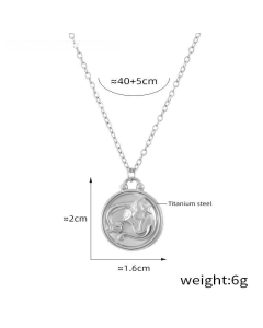 Wholesale Stainless Steel Necklace Twelve Constellation Circle Brand Pendant Necklace-Steel Color-Virgo