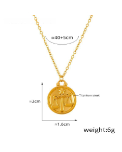 Wholesale Stainless Steel Necklace Twelve Constellation Circle Brand Pendant Necklace-Gold Color-Libra