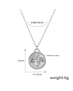 Wholesale Stainless Steel Necklace Twelve Constellation Circle Brand Pendant Necklace-Steel Color-Aries