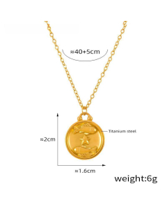 Wholesale Stainless Steel Necklace Twelve Constellation Circle Brand Pendant Necklace-Gold Color-Pisces