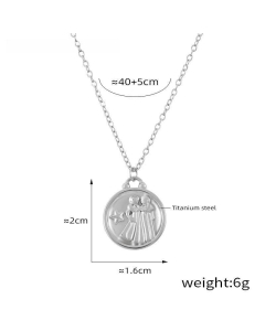 Wholesale Stainless Steel Necklace Twelve Constellation Circle Brand Pendant Necklace-Steel Color-Gemini