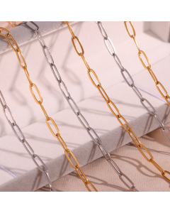 Wholesale Stainless Steel Fine Jewelry Fashion Minimalism Plated 18K Gold Paper Clip Chain Bracelet Necklace Waist Chain