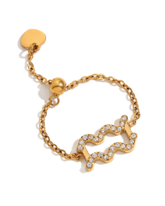 Aquarius Constellation Plated 18K Gold Adjustable Stainless Steel Ring 