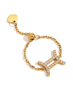 Gemini Constellation Plated 18K Gold Adjustable Stainless Steel Ring 