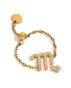 Scorpio Constellation Plated 18K Gold Adjustable Stainless Steel Ring 