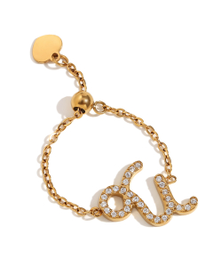 Capricornus Constellation Plated 18K Gold Adjustable Stainless Steel Ring 