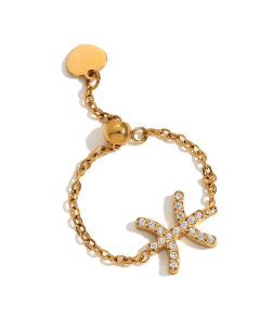 Pisces Constellation Plated 18K Gold Adjustable Stainless Steel Ring 