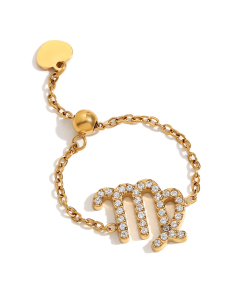 Virgo Constellation Plated 18K Gold Adjustable Stainless Steel Ring 