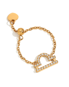Libro Constellation Plated 18K Gold Adjustable Stainless Steel Ring 