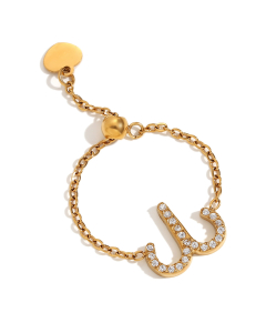 Aries Constellation Plated 18K Gold Adjustable Stainless Steel Ring 
