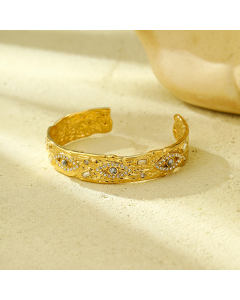 Wholesale Stainless Steel Bangles Angel's Eye Diamond Inlaid Bracelet-Gold Color-White