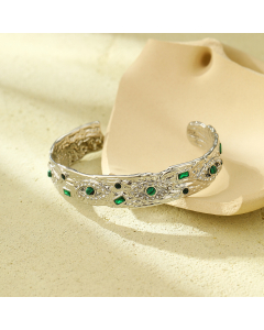 Wholesale Stainless Steel Bangles Angel's Eye Diamond Inlaid Bracelet-Steel Color-Green