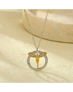 Gold Color Angel Zircon Inlaid Pendant Stainless Steel Necklace 