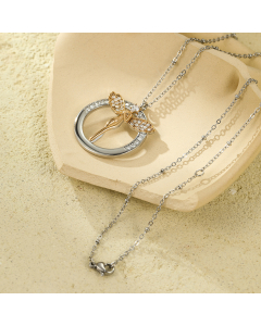 Rose Gold Color Angel Zircon Inlaid Pendant Stainless Steel Necklace 