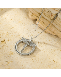 Steel Color Angel Zircon Inlaid Pendant Stainless Steel Necklace 