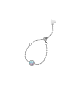 Niche Artificial Opal Telescopic Adjustable Ring Round Bead Ring Stainless Steel Ring 