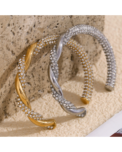 Wholesale Stainless Steel Bangles Light Luxury Fashion Plated 18K Gold Asymmetric Twist Diamond Bracelet