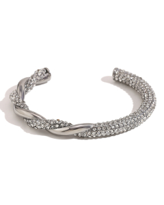 Steel Color Plated 18K Gold Asymmetric Twist Diamond Stainless Steel Bangles 