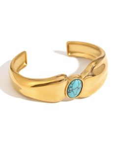 Plated 18K Gold Asymmetrical Open Stainless Steel Bangles 