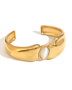 Personality Plated 18K Gold Asymmetrical Open Stainless Steel Bangles 