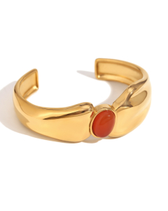 Exaggerated Personality Plated 18K Gold Asymmetrical Open Stainless Steel Bangles 