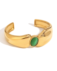 Vintage Exaggerated Personality Plated 18K Gold Asymmetrical Open Stainless Steel Bangles 