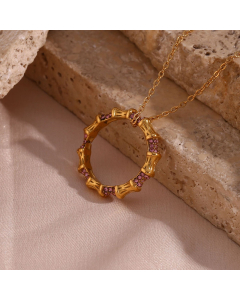 Wholesale Stainless Steel Necklace Bamboo Ring Micro-inset Zircon Pendant Necklace