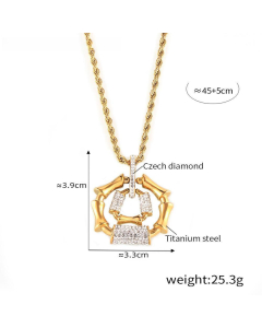 Personality Twist Chain Czech Diamond Inlaid Bamboo Splicing Stainless Steel Necklace 